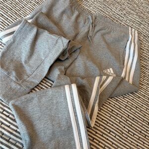 Adidas Women's Gray Joggers with White Stripes